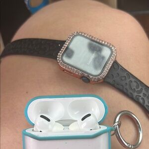 Black and Rose Gold Smartwatch with Rhinestone Bezel